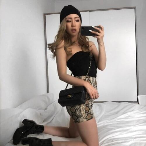 WERUERUYU Kirts Womens Sexy Party Snake Zipper Hip Slim Skirt High Waist Short Above Knee Leather Mini