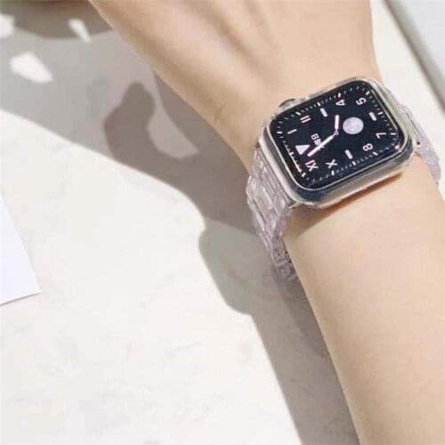 Candy color watches strap women lady girl transparent resin strap watch band for apple watch 4 5 6 SE 38 40 42 44 mm
