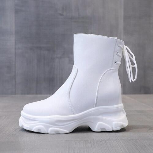 2020 Winter Woman Ankle Boots Fashion Platform Boots 9cm High Thick Sole Leather Ladies Shoes Gladiator Boots Women Black White