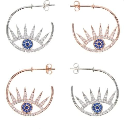 Round shaped micro pave cz evil eye stud earring cute lucky turkish evil eye women jewelry