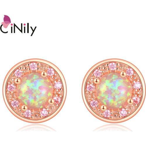 CiNily White Fire Opal Cubic Zirconia Rose Gold Round Stone Earring Bohemia BOHO Summer Korean Jewelry Female