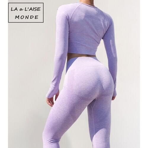 Seamless Gym Clothing Women Gym Yoga Set Fitness Workout Sets Yoga Top + Athletic Legging Womens Sportswear Suit