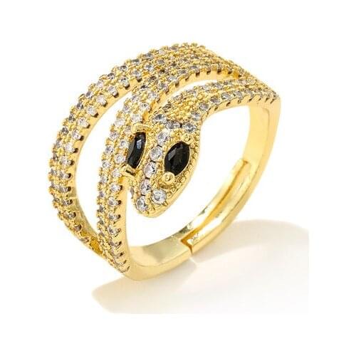 Unique Design Black CZ Eye Snake Shape Ring For Women aaa+ cubic zirconia Gold Color Open Ring Female Wedding Jewelry