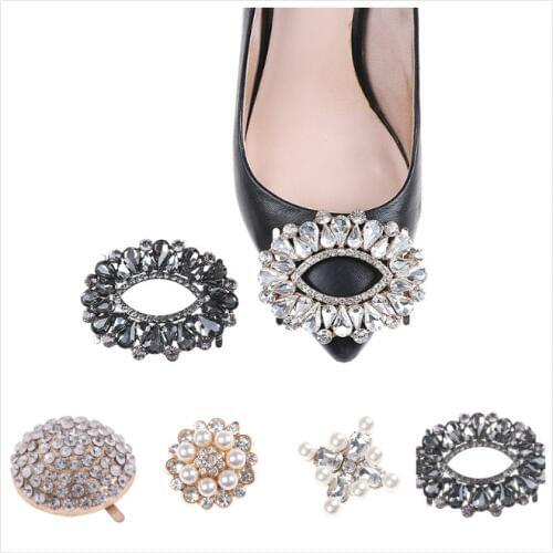1 Pcs Women Elegant Bridal Shoe Clips Rhinestone Metal Shoes Buckle Fashion Shoes Decor Accessories Gray
