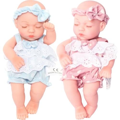 10 inch Reborn Baby Dolls Lifelike bebe Doll Jumpsuit with Headband Vinyl Realistic Lifelike Dolls Toys Birthday Gift for Kids