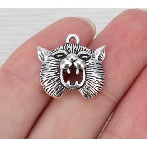 10pcs/lot Tibetan Silver Wolf Head Charms Pendants Beads for Bracelet Jewelry Making Findings 19x19mm
