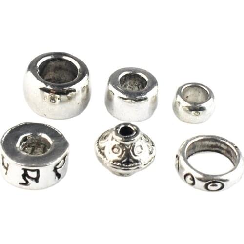 50pcs/lot Tibetan Silver Metal Tube Rondelle Loose Bead with Big Hole Fit DIY Handmade European Jewelry Making Accessories