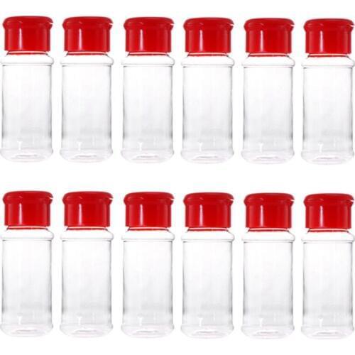 12 Pcs Plastic Spice Salt Pepper Shakers Seasoning Jar Can Barbecue Condiment Jar Bottles Cruet Container Kitchen Seasoning Box