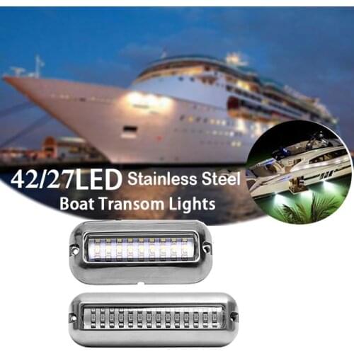 12V 27/42 LED Underwater Boat Transom Light Marine Stainless Steel Under Water Pontoon Waterproof Lamp Bulb White/Blue/Green