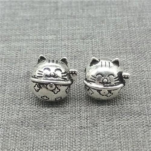 2 Pieces 925 Sterling Silver Good Fortune Cat Beads Luck Lucky Large Hole 4.5mm