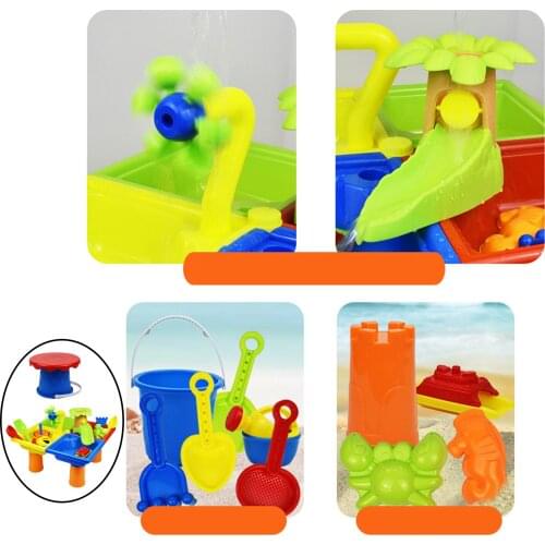 2 in 1 Children Sand Water Table with Tools Toddlers Summer Backyard Sandbox Sensory Table Beach Toy for Outside Activity