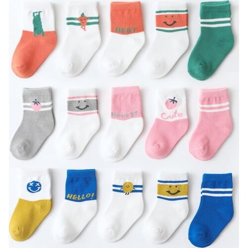 5 Pairs Lot Baby Short Cotton Socks Toddler Boys Girls Kids Children Spring Funny Cartoons Colorful Happy Pack Socks With Print