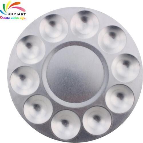 Aluminum 10 Well Round Artist Watercolours Paint Mixing Palette Tray Painting Supplies Tools