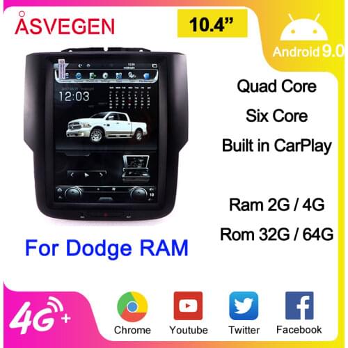 Asvegen 10.4" Vertical Screen Android 9.0 Car Radio For Dodge Ram 4G 64G GPS Auto Stereo Multimedia Headunit Player