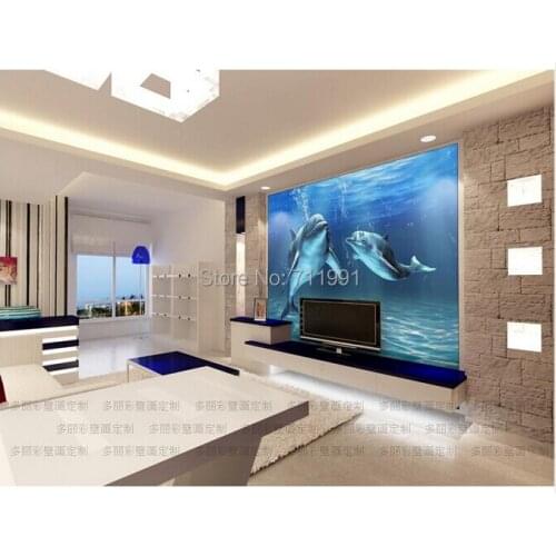 Free shipping custom 3D stereo TV setting wall mural wallpaper sofa backdrop Dolphin