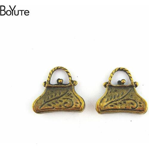 BoYuTe (50 Pieces/Lot) 15*14MM Antique Bronze Silver Plated Zinc Alloy Charms Handbag Pendant Findings Accessories Diy Necklace