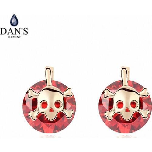 DANS ELEMENT 3 Colors Real Big Brand AAA Zirconia Micro Inlays Skeleton Stud Earrings for Women Round brincos 100742red