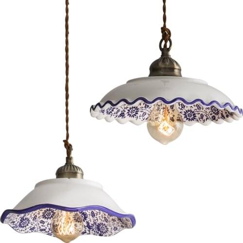 Nordic designer blue and white porcelain retro personality restaurant clothing store bedroom milk tea decorative Chandelier