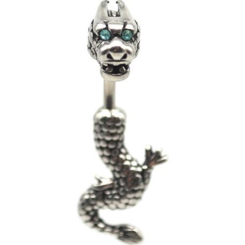 Dragon Belly Bar Aqua Eyes Crystal Rhinestone Steel Navel Piercing Ring Body Jewelry Piercing