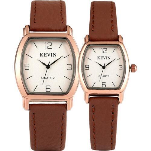 Classic Brown Leather Wrist Watch for Couple Men Women Quartz Movement Stylish Casual Lovers Watches Timepiece Gift KEVIN 2019