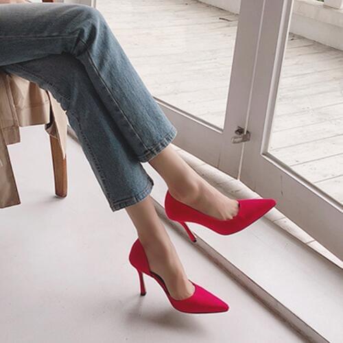 Red High Heels Stiletto Pumps Bridal Wedding Shoes Simple Classic Womens SHhoes High-heeled Pumps Shoes Big Size 33-42
