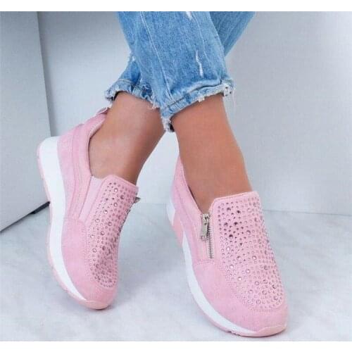 Women Crystal Sneakers Spring Autumn Casual Flat Ladies Shoes Zipper Style Non-slip Breathable Outdoor Vulcanized Shoes y2020