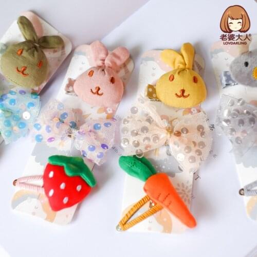 My Wifes Radish Strawberry Pineapple Pineapple Sequined Bow Bunny Childrens Hair Clip Hairpin Hair Accessories