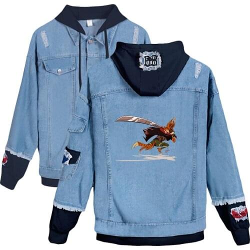 Biomutant print autumn and winter Holiday Preppy Style Men/Women Street clothes Denim Hooded fleece