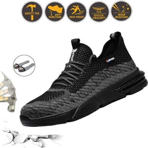 Men Safety Work Shoes with Steel Toe Cap Puncture-Proof Boots Lightweight Breathable Mens Sneakers Wear Resistant Man Footwear