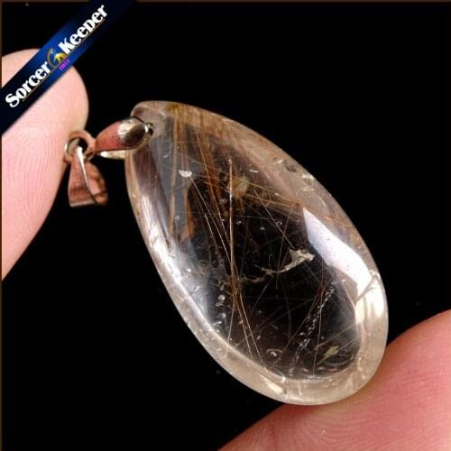 Rare Natural Quartz Gold Rutilated Garden Quartz Crystal Love Necklace Pendant natural minerals Fish Tank Beads PS356