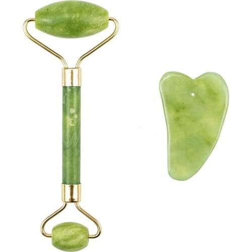 Jade Facial Massage Roller Gua Sha Slab Sheet Scraping Board Set Box