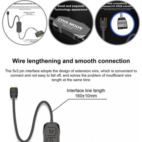 Multiple Lighting Modes Compact Universal PC Fan ARGB Controller for Air Cooling Radiator