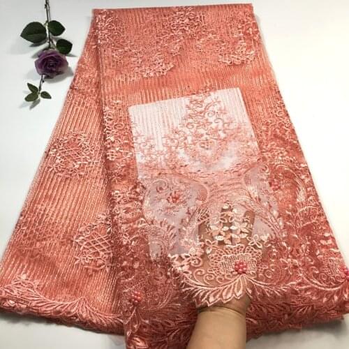 Nigerian Lace Fabrics Peach African Lace Fabric 2021 High Quality Lace With Beaded latest French Lace Fabric for Wedding M1932