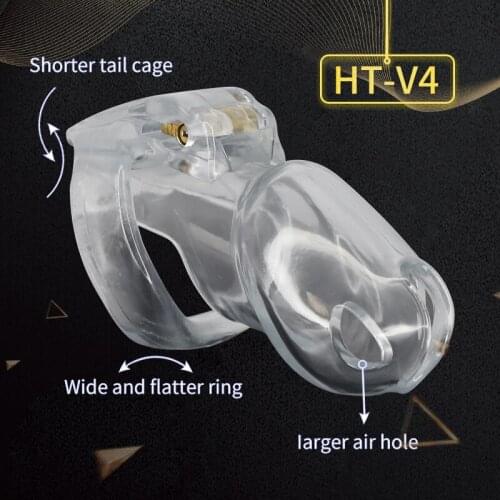 2021 New Resin Clear HT-V4 Cock Cage Biosurced Male Chastity Device Set Penis Ring Bondage Belt Fetish Adult Sex Toys