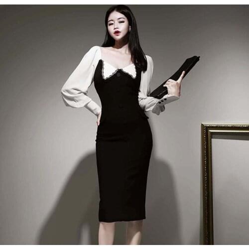 New arrival fashion patchwork simple formal dress high quality elegant vintage work style vintage temperamental pencil dress