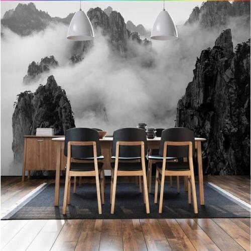 Beibehang Custom photo background wallpaper 3D black and white clouds Mount Huangshan landscape background wall mural wallpaper