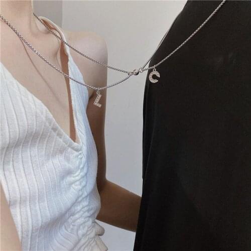 Simple Fashion Lovely Magnet Couples Letter Necklace Silver Color Pendant Womens Jewelry Accessories Gifts