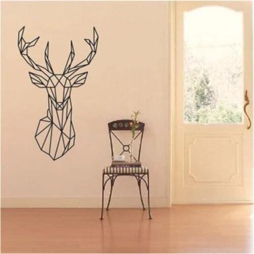 Geometric Animal Christmas Deer Wall Sticker Geometric Design Deer Head Column Art Decal Custom Home Vinyl Wall Sticker