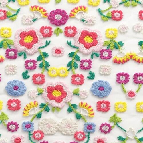 Net gauze fabric heavy handmade multicolor small flower embroidery mesh lace fabric wedding dress dress dress handmade diy cloth