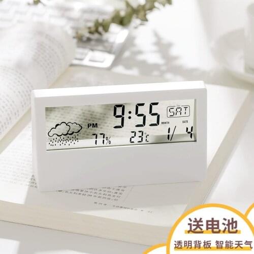 Nordic LED Silent Smart Weather Electronic Clock Ins Desktop Clock Perpetual Calendar Desktop Transparent Student Alarm Clock