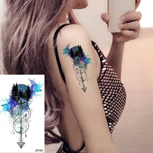 VANKIRS Fashion 3D Watercolor Forest Anchor Arrow Tattoos Temporary Women Arm Art Tatoos Stickers Men Sheets Custom Fake Tattoo