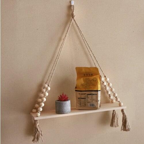 Vintage Wood Hanging Rack Hemp Rope Bathroom Shelf Wall Plant Shelf Kitchen Accessories Bathroom Accessories