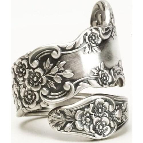 Vintage Female Flower Big Ring Charm Silver Color Wedding Rings For Women Dainty Bride Love Engagement Ring