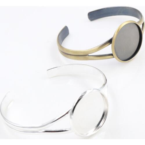 High Quality 25mm Bronze Silver Plated Bangle Base Bracelet Blank Findings Tray Bezel Setting Cabochon Cameo