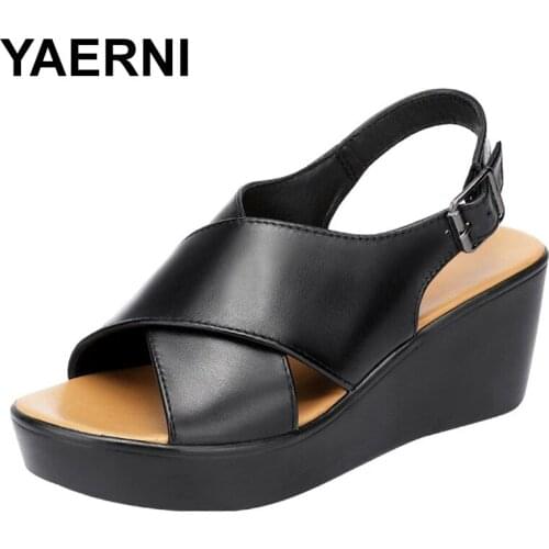 YAERNI Plus Size 32-43 Back Buckle Platform Wedges Sandals Summer Shoes 2021 Casual Beach Shoe Medium Heels Sandals for Mother