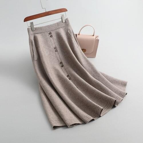 2019 High Waist Wool Knitted Women Winter A-Line Long Skirt Stretch Vintage Women Autumn Skirt Faldas Jupe Femme Saia