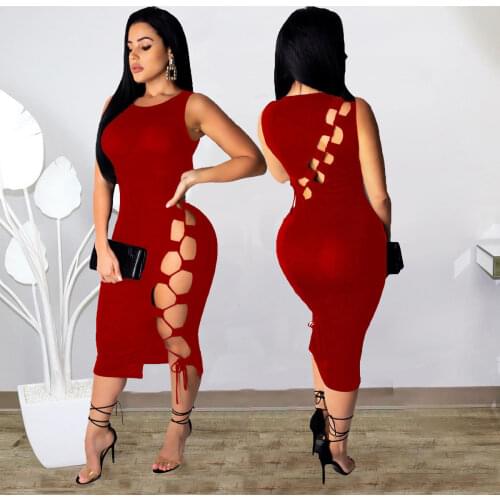 Night Dress Women Robe Sexy Cut Out Dress Black Red Bodyocn Party Club Dresses Clubwear Fashion Summer Birthday Dress for Women