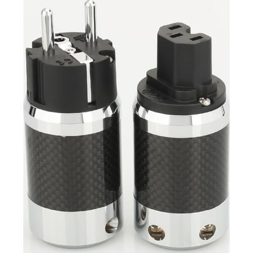 1pair X High Quality Hi-End EU Schuko Rhodium Plated Carbon Fiber AC Power Plug Connector extension adapter