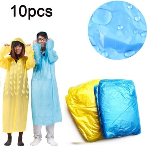 10pcs Adult One-Time Emergency Waterproof Cloth Raincoat Women Men Outdoor Travel Rain Clothes Random Color