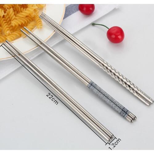 3 Pairs/Set Chinese Metal Chopsticks Stainless Steel Reusable Flower Printed Non-slip Chopsticks Set Food Sticks Tableware